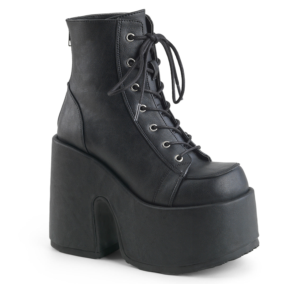 CAMEL-203 5" ChunkyHeel, 3" P/F Lace-UpAnkleBoot, Metal Back Zip