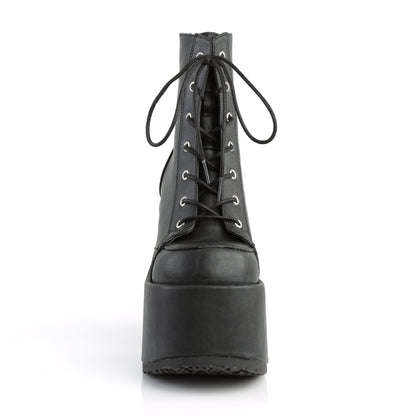 CAMEL-203 5" ChunkyHeel, 3" P/F Lace-UpAnkleBoot, Metal Back Zip