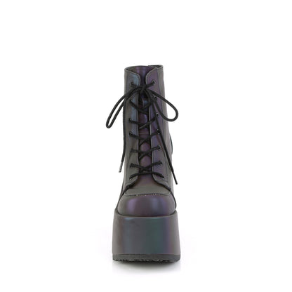 CAMEL-203 5" ChunkyHeel, 3" P/F Lace-UpAnkleBoot, Metal Back Zip
