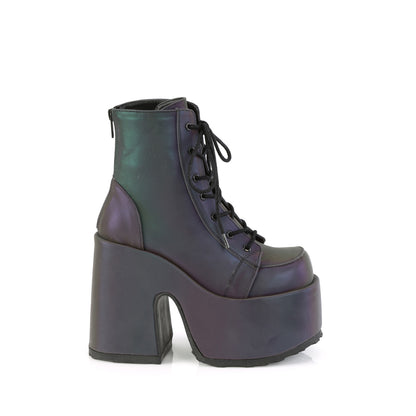 CAMEL-203 5" ChunkyHeel, 3" P/F Lace-UpAnkleBoot, Metal Back Zip