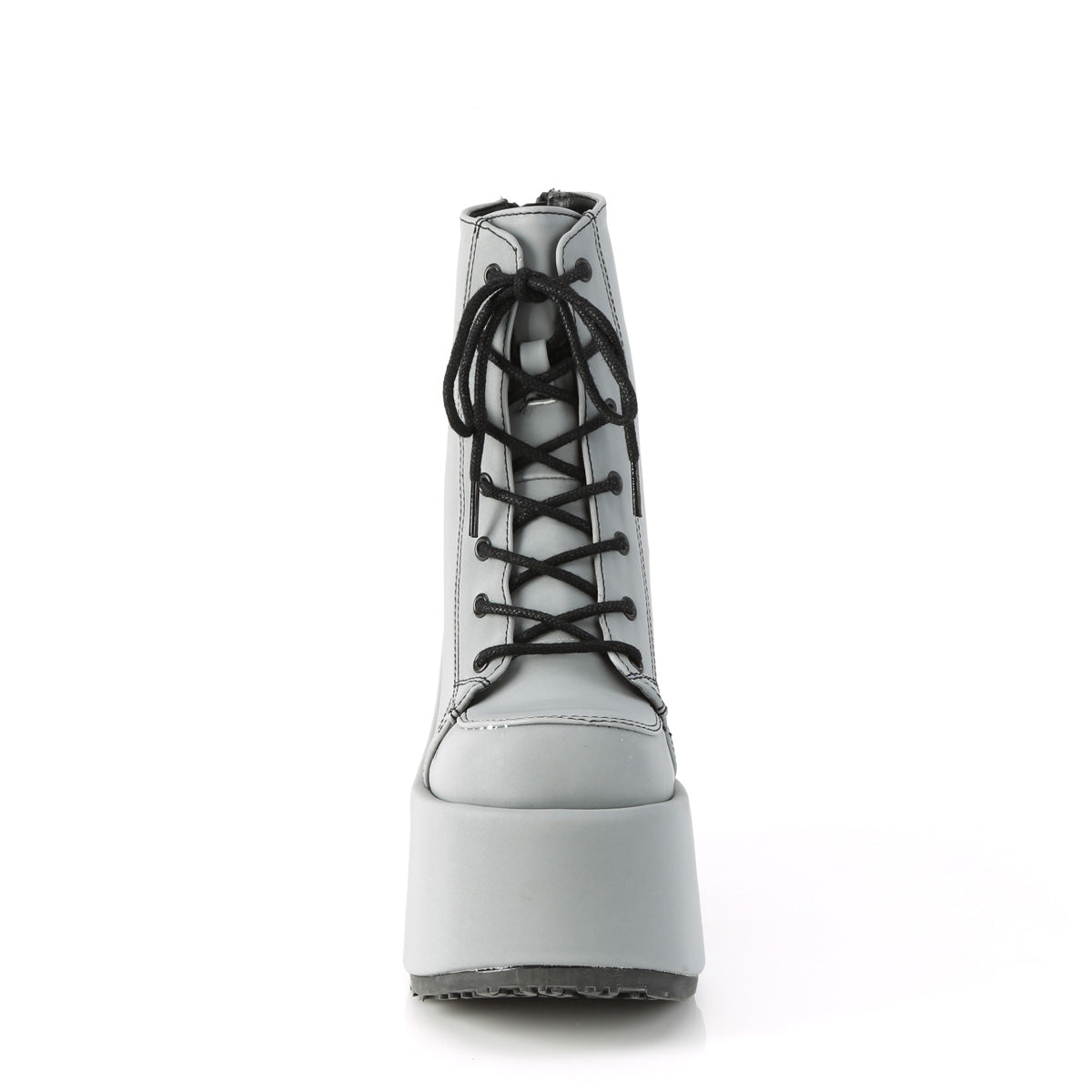 CAMEL-203 5" ChunkyHeel, 3" P/F Lace-UpAnkleBoot, Metal Back Zip