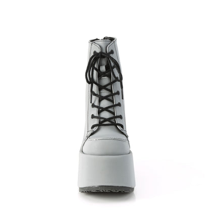 CAMEL-203 5" ChunkyHeel, 3" P/F Lace-UpAnkleBoot, Metal Back Zip