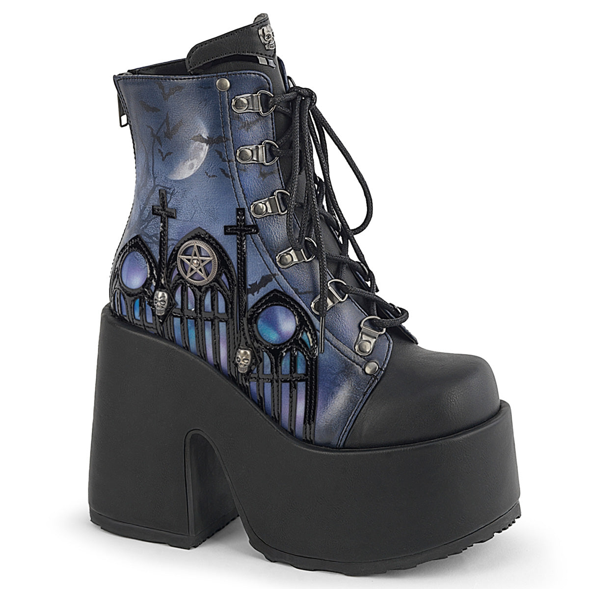 CAMEL-203-PT 5" ChunkyHeel, 3" P/F Lace-Up Ankle Boot, Metal Back Zip