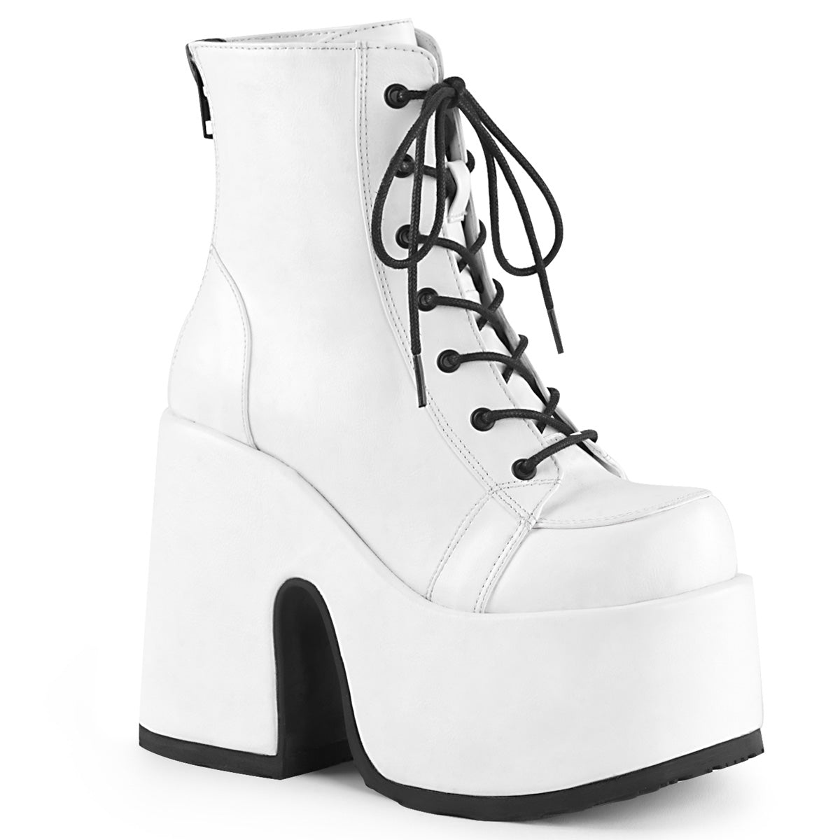 CAMEL-203 *5" Chunky Heel, 3" PF Lace-Up Ankle Boot, Metal Back Zip