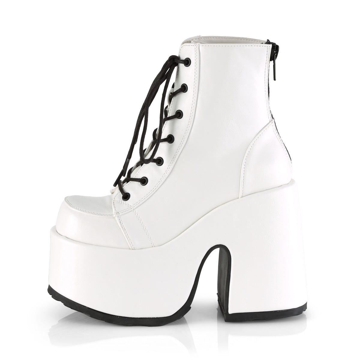CAMEL-203 5" Chunky Heel, 3" P/F Lace-Up Ankle Boot, Metal Back Zip