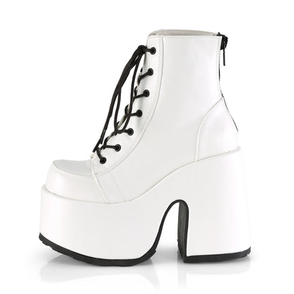 CAMEL-203 5" Chunky Heel, 3" P/F Lace-Up Ankle Boot, Metal Back Zip