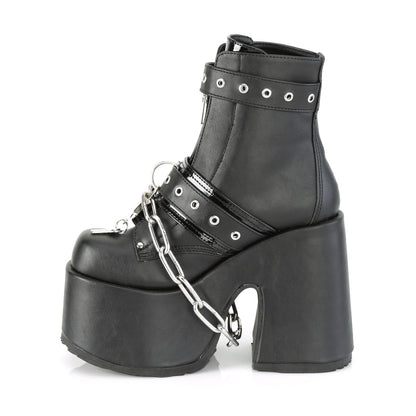 CAMEL-205 5" Chunky Heel, 3" P/F Lace-Up Ankle Boot, Front Metal Zip