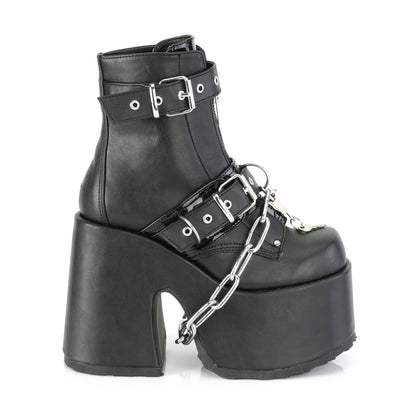 CAMEL-205 5" Chunky Heel, 3" P/F Lace-Up Ankle Boot, Front Metal Zip