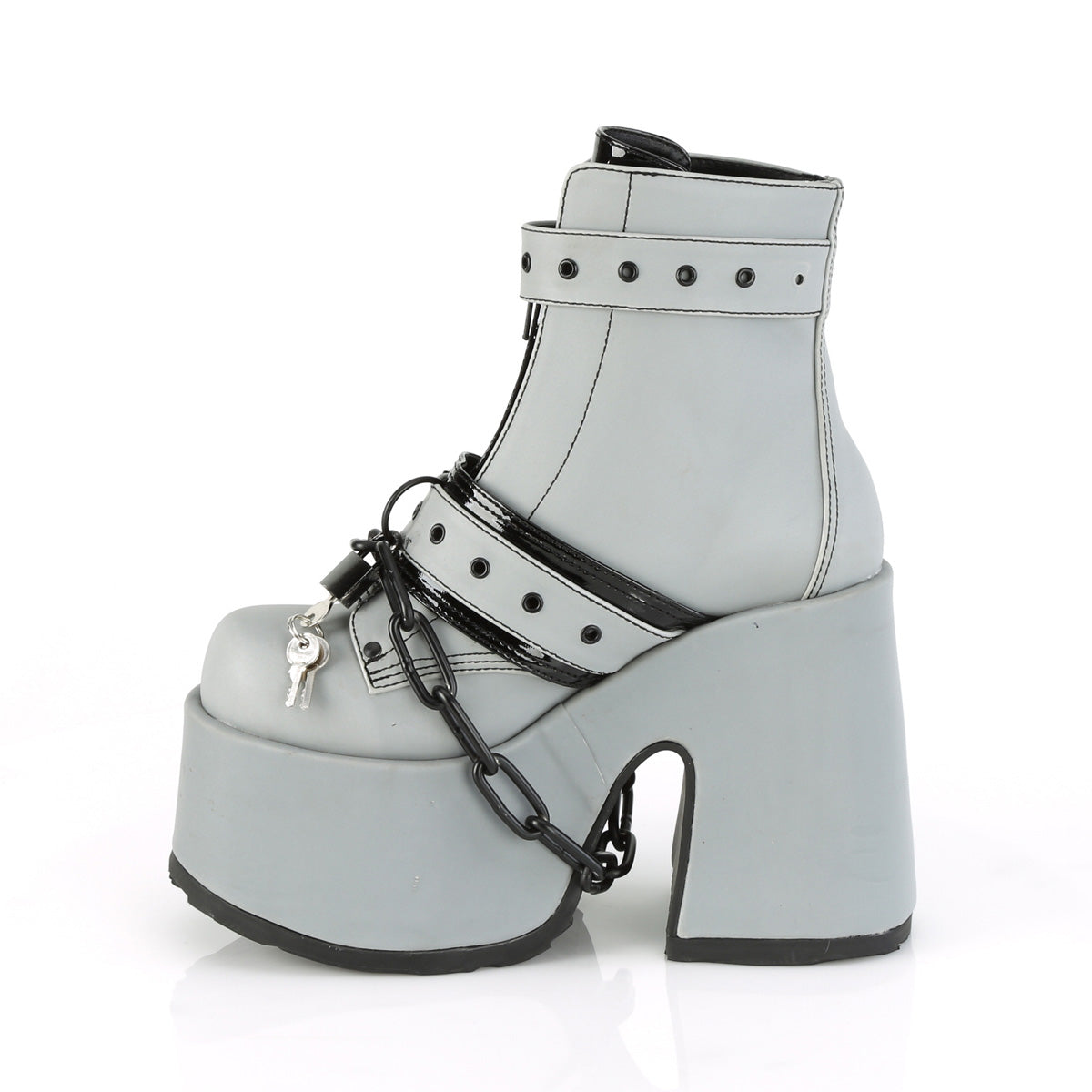 CAMEL-205 *5" Chunky Heel, 3" P/F Lace-Up Ankle Boot, Front Metal Zip