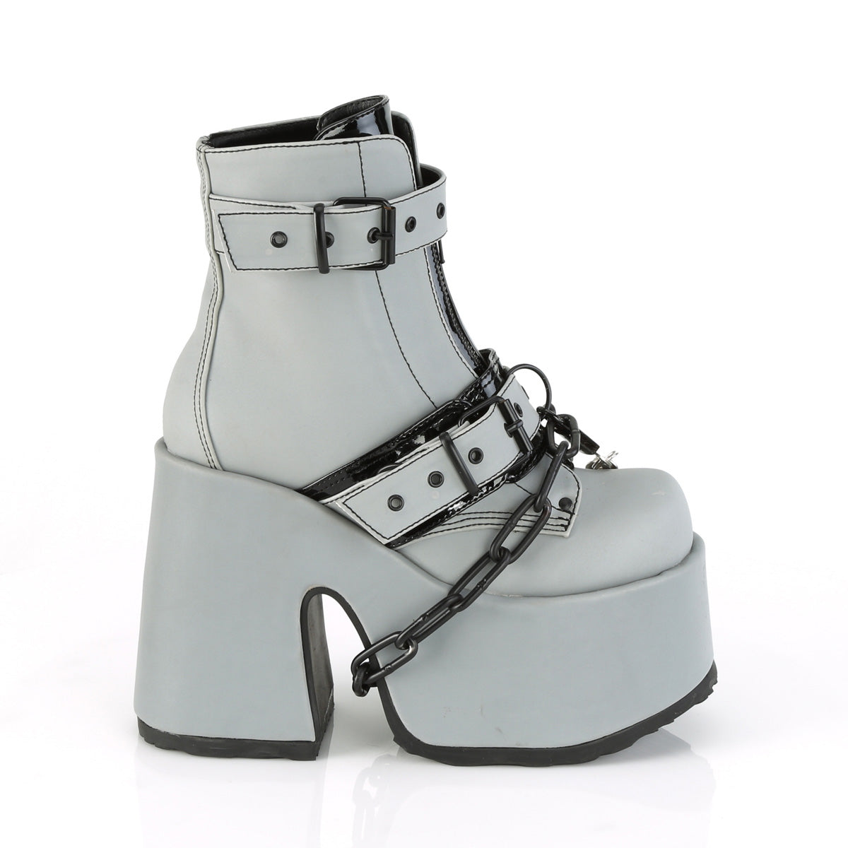 CAMEL-205 *5" Chunky Heel, 3" P/F Lace-Up Ankle Boot, Front Metal Zip