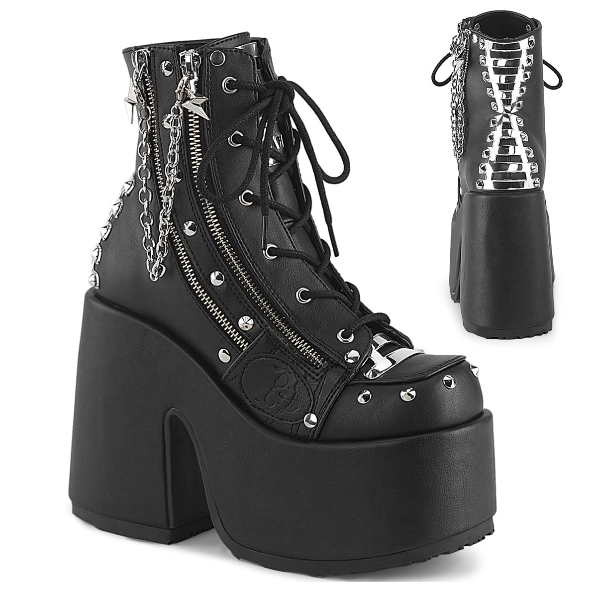 CAMEL-208 5" Chunky Heel, 3" P/F Lace-Up Ankle Boot, Outside Zip