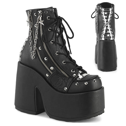 CAMEL-208 5" Chunky Heel, 3" P/F Lace-Up Ankle Boot, Outside Zip