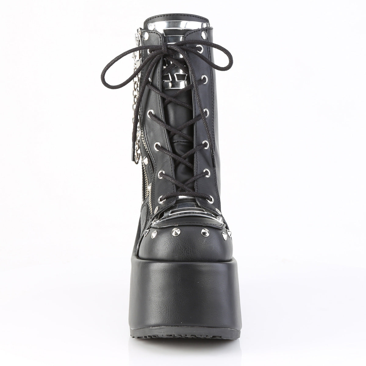 CAMEL-208 5" Chunky Heel, 3" P/F Lace-Up Ankle Boot, Outside Zip