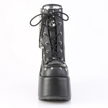 CAMEL-208 5" Chunky Heel, 3" P/F Lace-Up Ankle Boot, Outside Zip