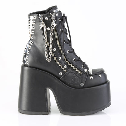 CAMEL-208 5" Chunky Heel, 3" P/F Lace-Up Ankle Boot, Outside Zip