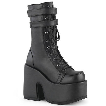 CAMEL-250 5" Chunky Heel, 3" P/F Lace-Up Mid-Calf Boot, Back Zip