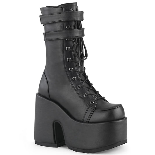 CAMEL-250 5" Chunky Heel, 3" P/F Lace-Up Mid-Calf Boot, Back Zip