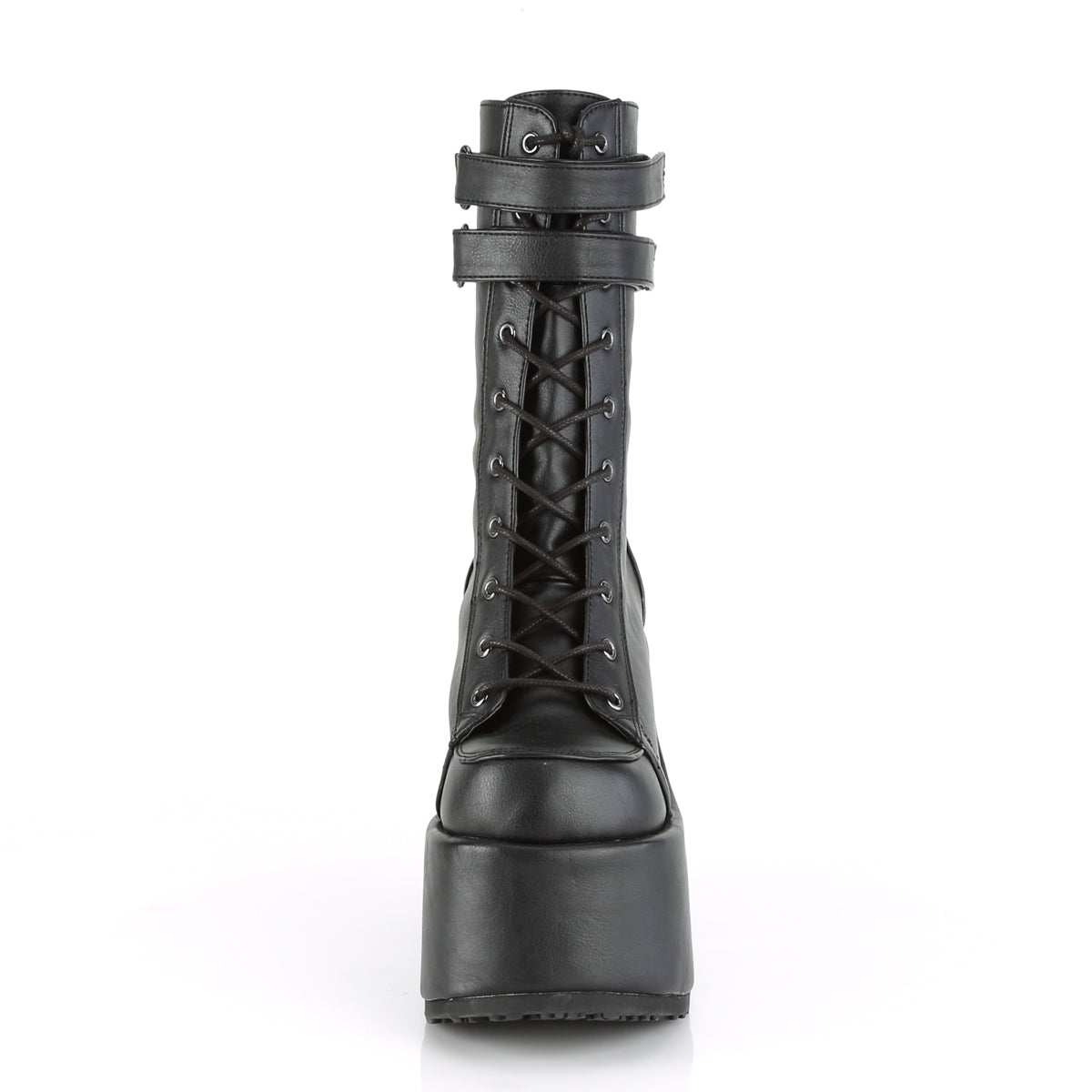 CAMEL-250 5" Chunky Heel, 3" P/F Lace-Up Mid-Calf Boot, Back Zip