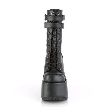 CAMEL-250 5" Chunky Heel, 3" P/F Lace-Up Mid-Calf Boot, Back Zip
