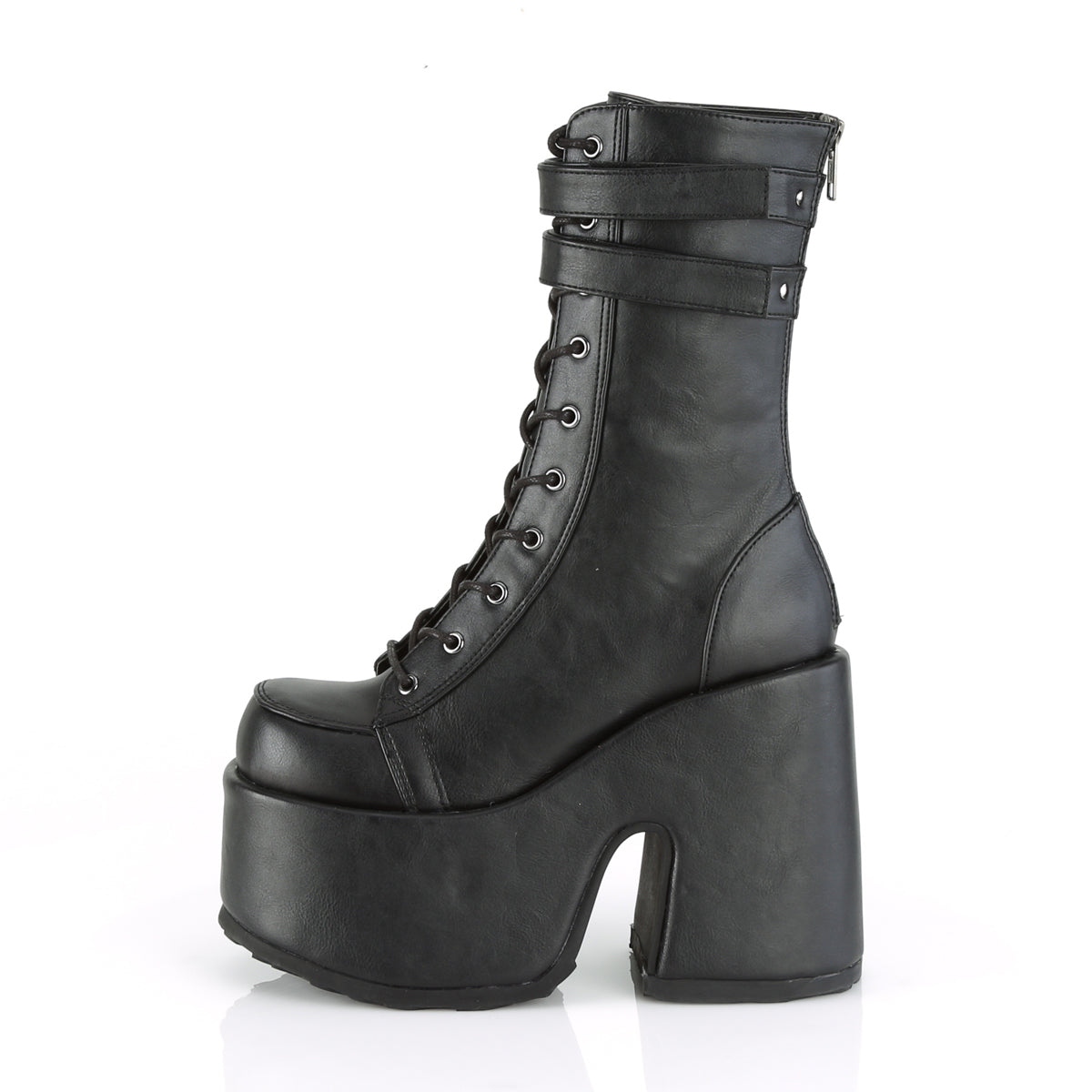 CAMEL-250 5" Chunky Heel, 3" P/F Lace-Up Mid-Calf Boot, Back Zip