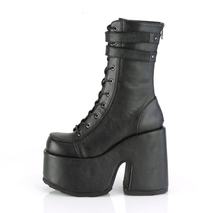 CAMEL-250 5" Chunky Heel, 3" P/F Lace-Up Mid-Calf Boot, Back Zip