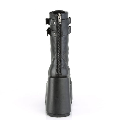 CAMEL-250 5" Chunky Heel, 3" P/F Lace-Up Mid-Calf Boot, Back Zip