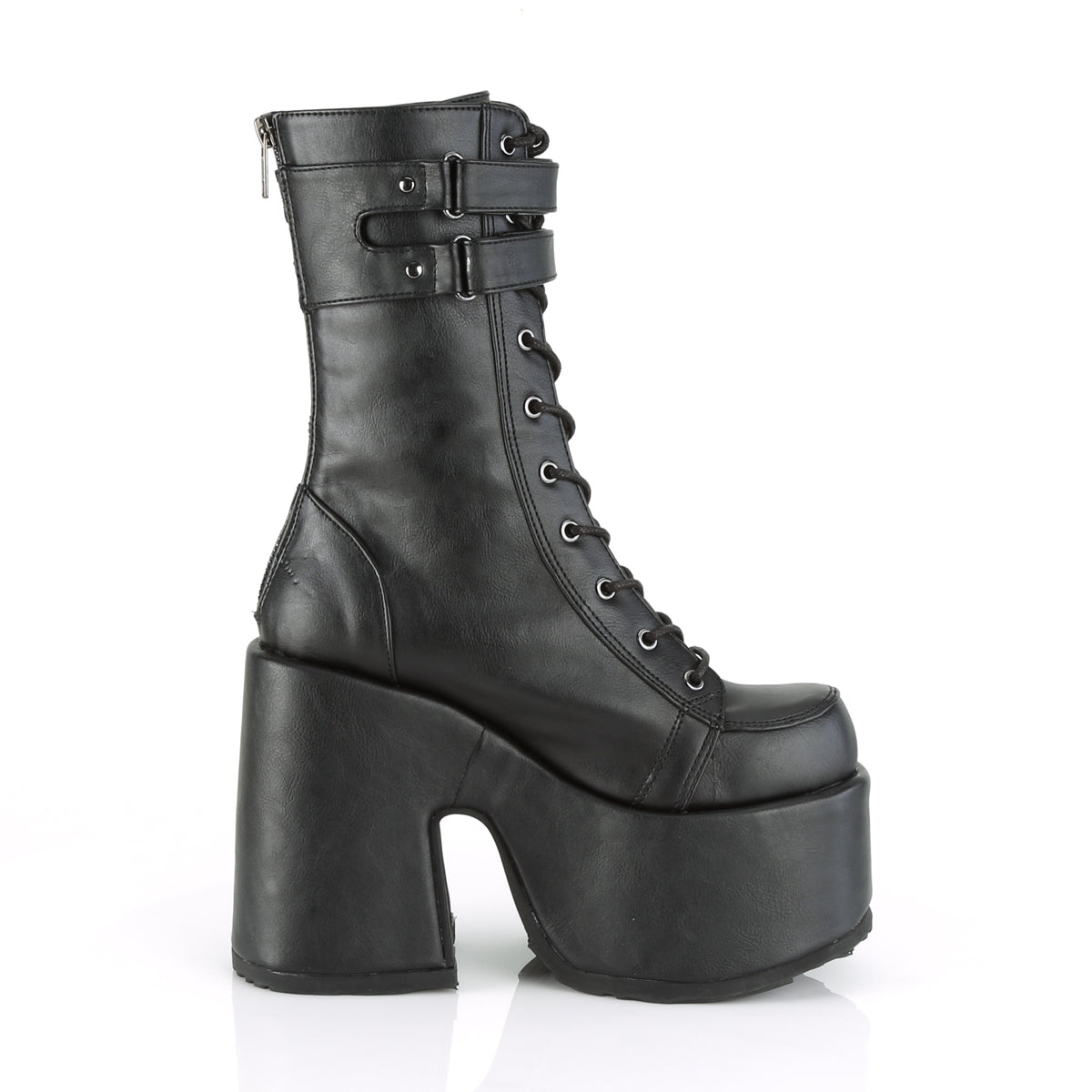 CAMEL-250 5" Chunky Heel, 3" P/F Lace-Up Mid-Calf Boot, Back Zip