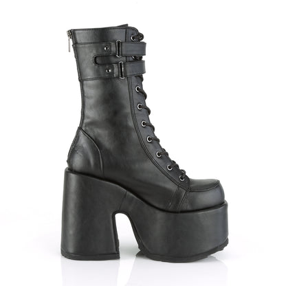 CAMEL-250 5" Chunky Heel, 3" P/F Lace-Up Mid-Calf Boot, Back Zip