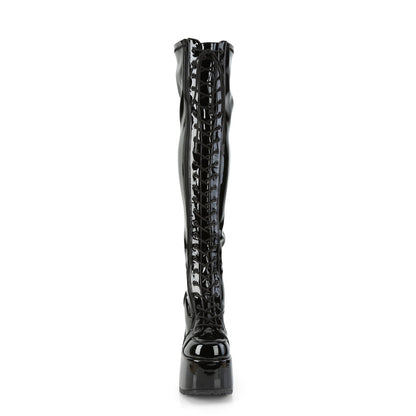 CAMEL-300 5" ChunkyHeel, 3" PF Thigh-High Lace-UpBoot,OutsideZip