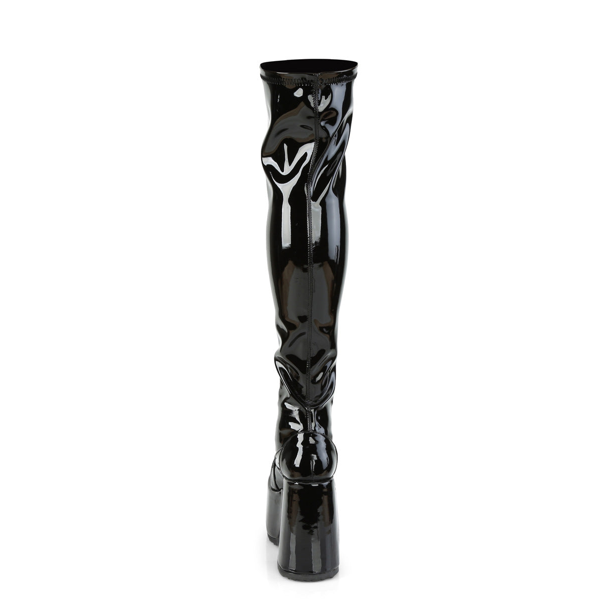 CAMEL-300 5" ChunkyHeel, 3" PF Thigh-High Lace-UpBoot,OutsideZip