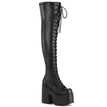 CAMEL-300 5" ChunkyHeel, 3" PF Thigh-High Lace-UpBoot,OutsideZip