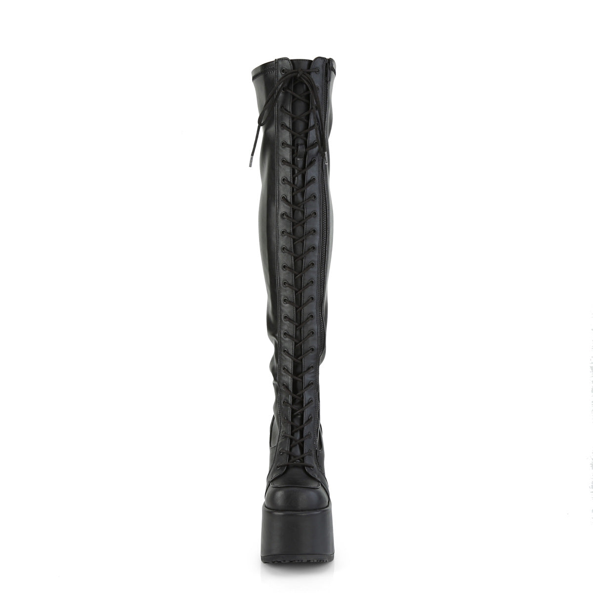 CAMEL-300 5" ChunkyHeel, 3" PF Thigh-High Lace-UpBoot,OutsideZip