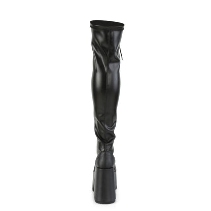 CAMEL-300 5" ChunkyHeel, 3"PF Lace-Up Thigh-High Boot,OutsideZip