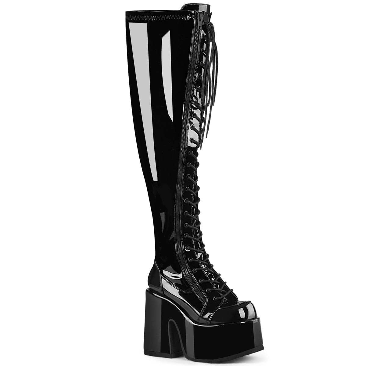 CAMEL-300WC 5" Chunky Heel, 3" PF Wide Calf Thigh-High Boot,Outside Zip