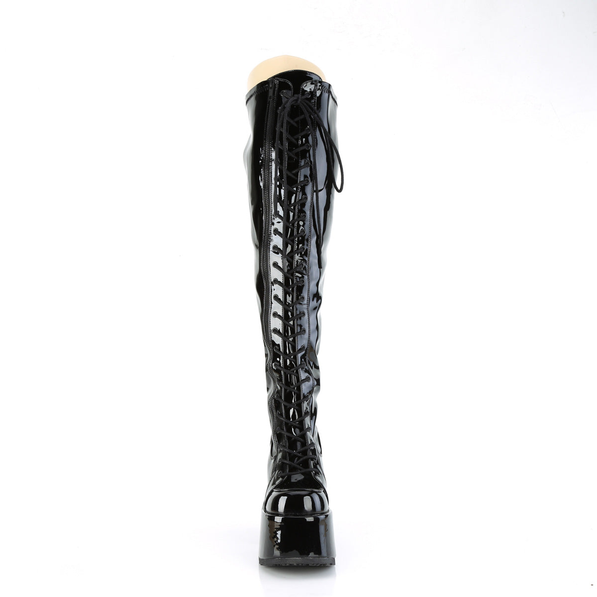 CAMEL-300WC 5" Chunky Heel, 3" PF Wide Calf Thigh-High Boot,Outside Zip