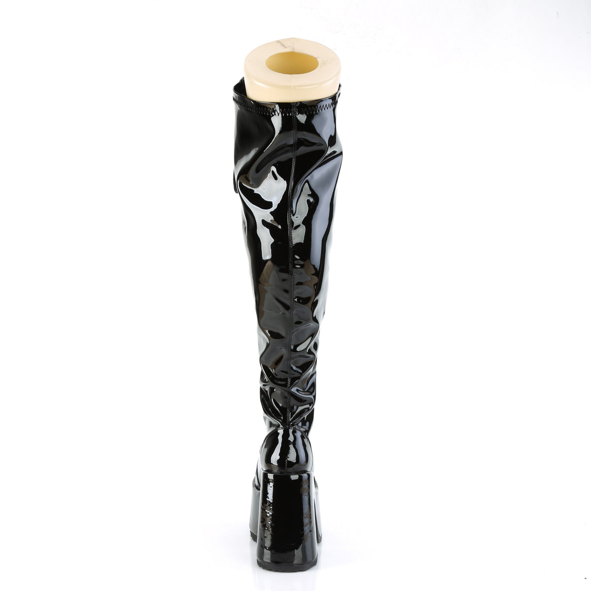 CAMEL-300WC 5" Chunky Heel, 3" PF Wide Calf Thigh-High Boot,Outside Zip