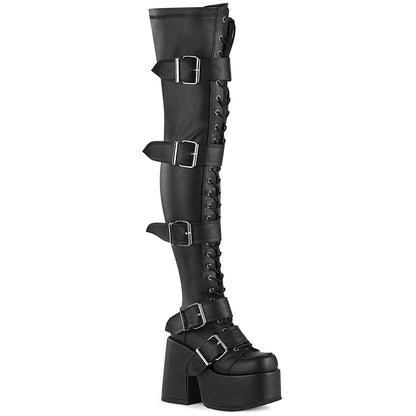 CAMEL-305 *5" Chunky Heel, 3" PF Thigh-High Lace-Up Boot, Inside Zip