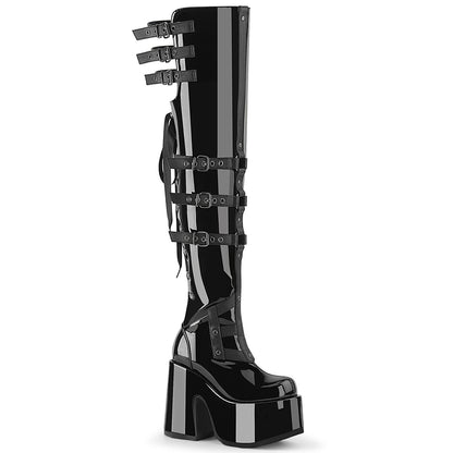 CAMEL-308 5" Chunky Heel, 3" PF Back Lace Thigh-High Boot, Inside Zip