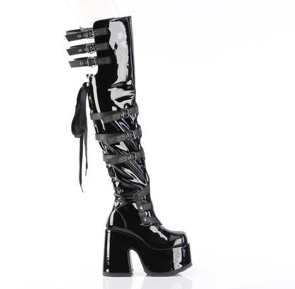CAMEL-308 5" Chunky Heel, 3" PF Back Lace Thigh-High Boot, Inside Zip