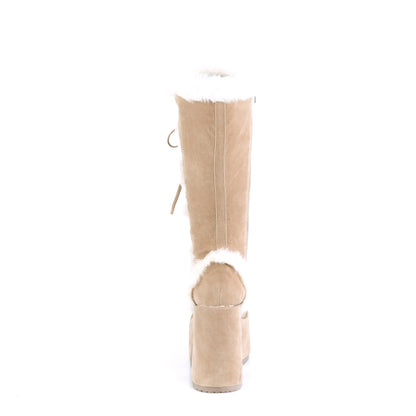 CAMEL-311 5" Chunky Heel, 3" P/F Lace-Up Knee High Boot, Side Zip