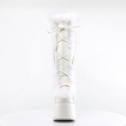 CAMEL-311 5" Chunky Heel, 3" P/F Lace-Up Knee High Boot, Side Zip