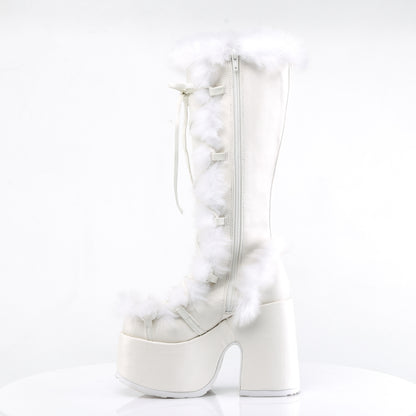 CAMEL-311 5" Chunky Heel, 3" P/F Lace-Up Knee High Boot, Side Zip