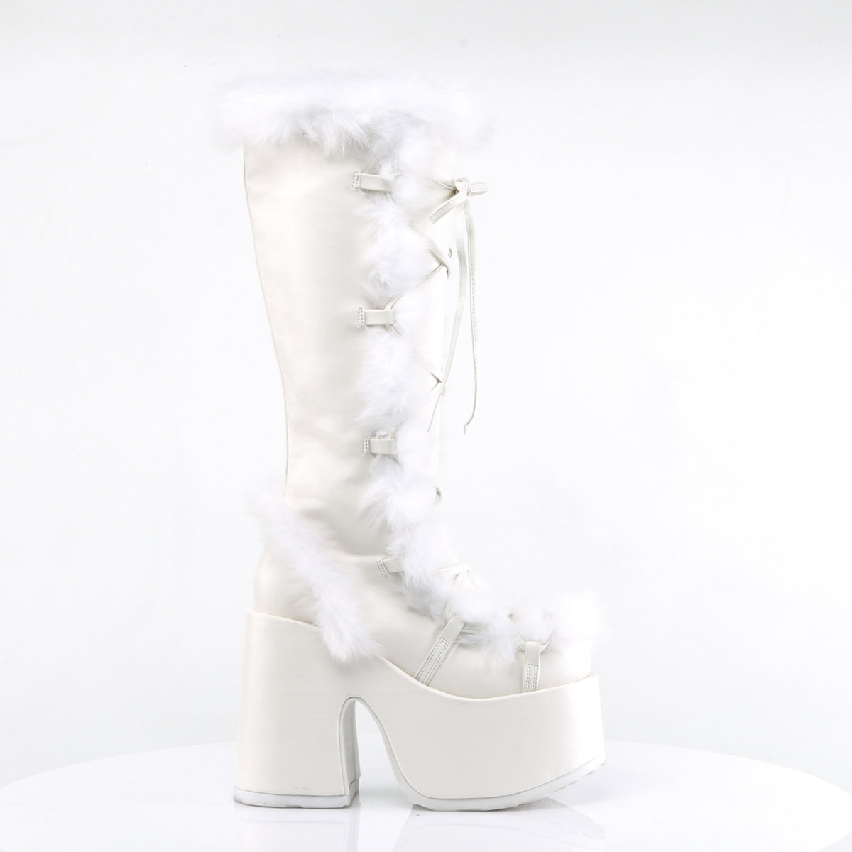 CAMEL-311 5" Chunky Heel, 3" P/F Lace-Up Knee High Boot, Side Zip