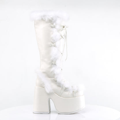 CAMEL-311 5" Chunky Heel, 3" P/F Lace-Up Knee High Boot, Side Zip