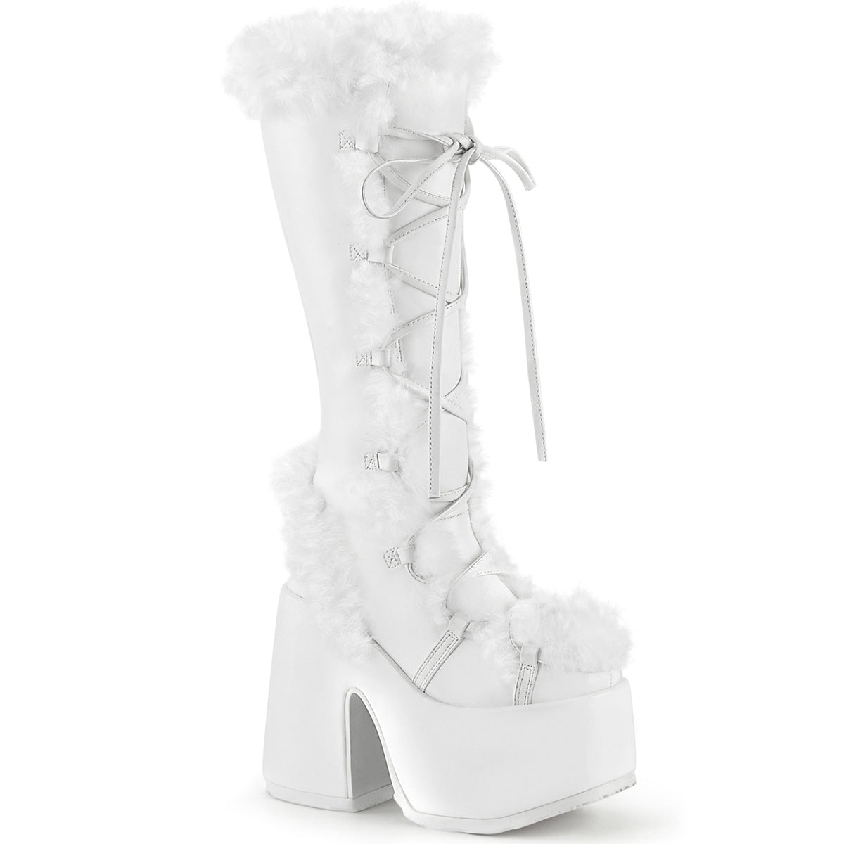 CAMEL-311 5" Chunky Heel, 3" P/F Lace-Up Knee High Boot, Side Zip