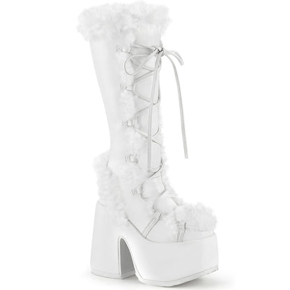 CAMEL-311 5" Chunky Heel, 3" P/F Lace-Up Knee High Boot, Side Zip