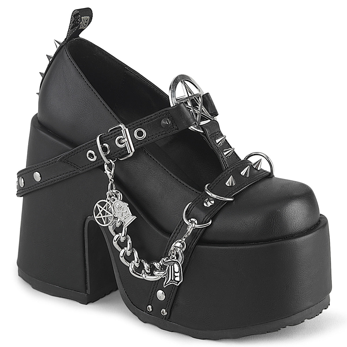 CAMEL-33 5" Chunky Heel, 3" Platform Eyelet T-Strap Maryjane