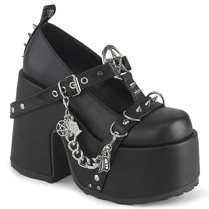 CAMEL-33 5" Chunky Heel, 3" Platform Eyelet T-Strap Maryjane
