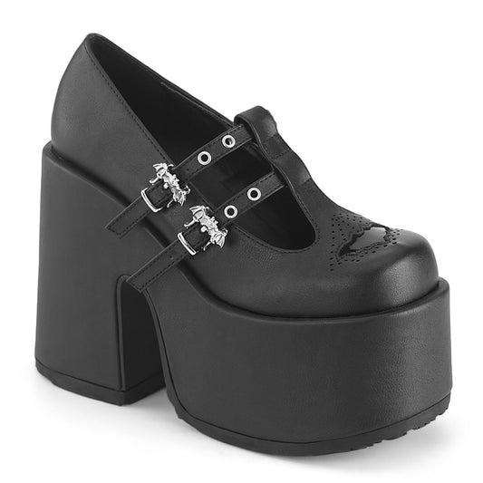 CAMEL-55 5" Chunky Heel, 3" Platform Eyelet Double T-Strap Maryjane