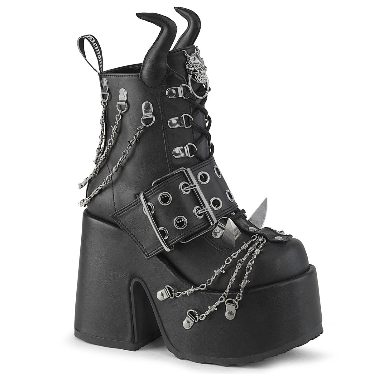 CAMEL-64 5" Chunky Heel, 3" PF, D-Ring Lace-Up Ankle Boot, Side Zip